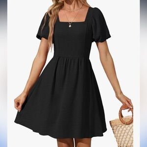 Ofeefan Puff Sleeve Square Neck Tie Back Dress w/Zipper sz S